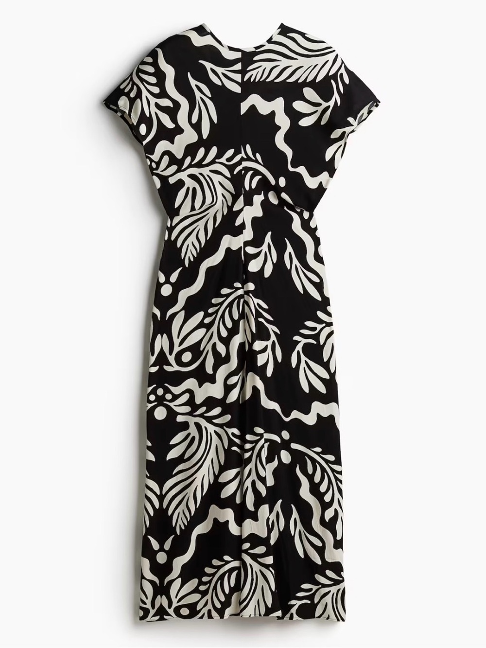 NWT H&M Tapered Waist Black and White Midi Dress with Bold Leaf Print
